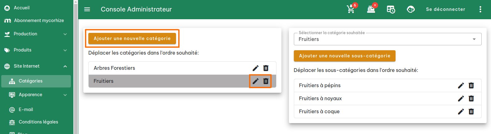 Configuration des catégories