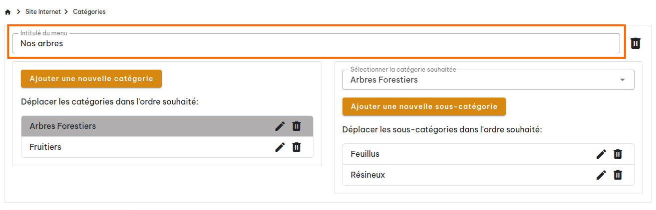 Configuration des catégories