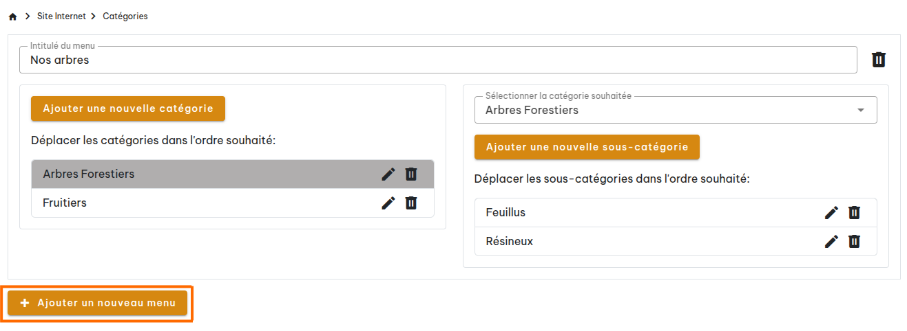 Configuration des catégories
