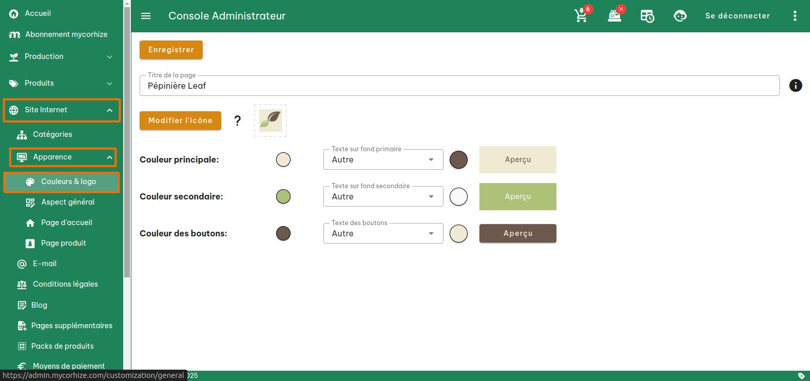 Configuration des couleurs