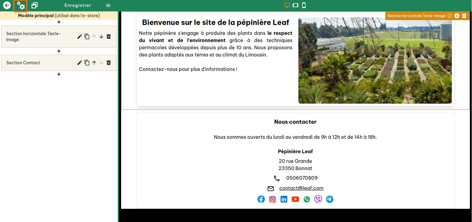 Configuration de la page d'accueil