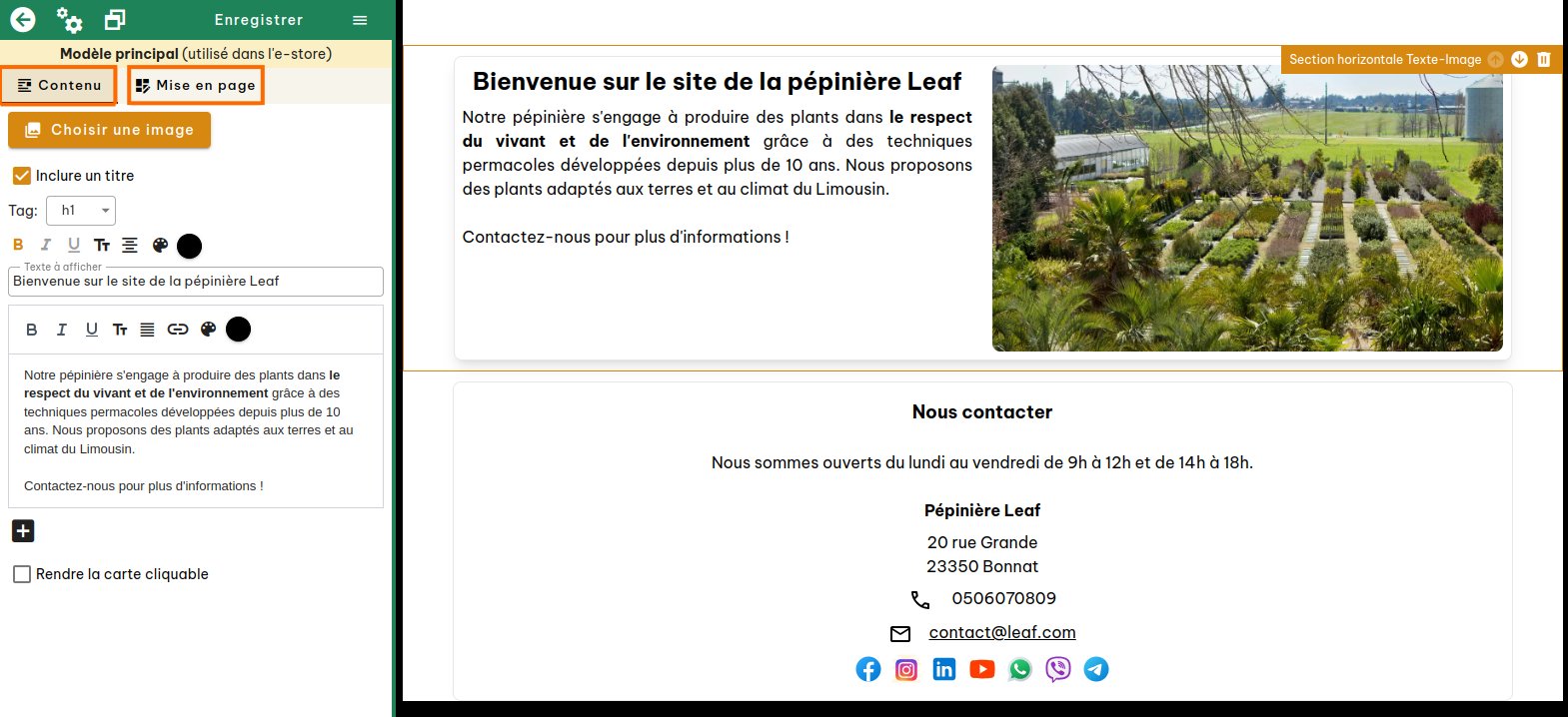 Configuration de la page d'accueil
