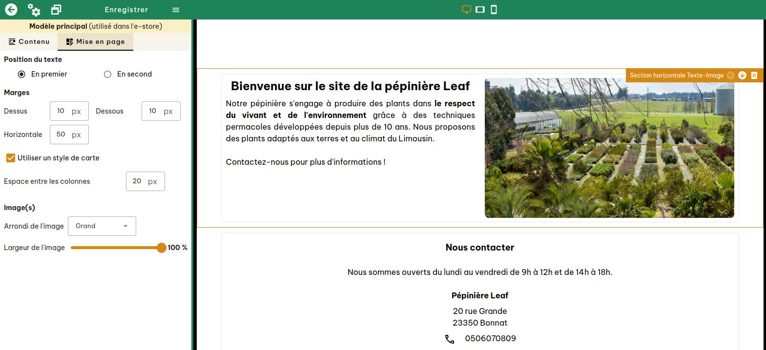 Configuration de la page d'accueil