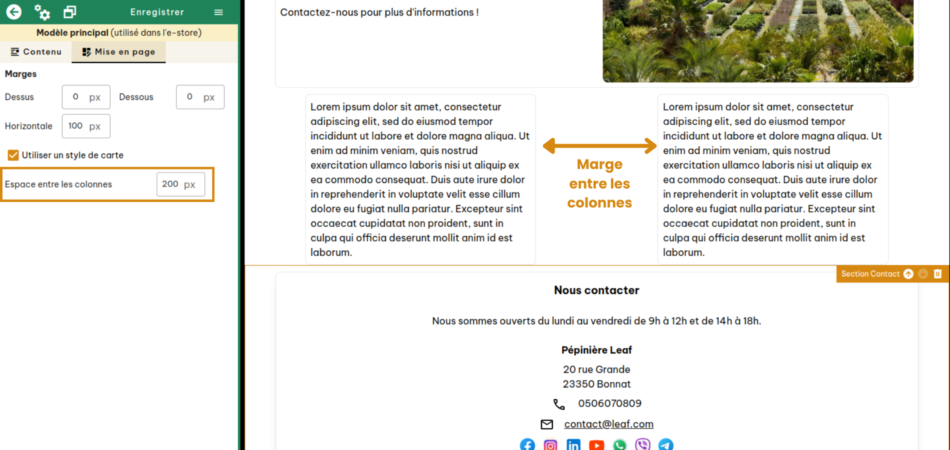 Configuration de l'espace entre les colonnes