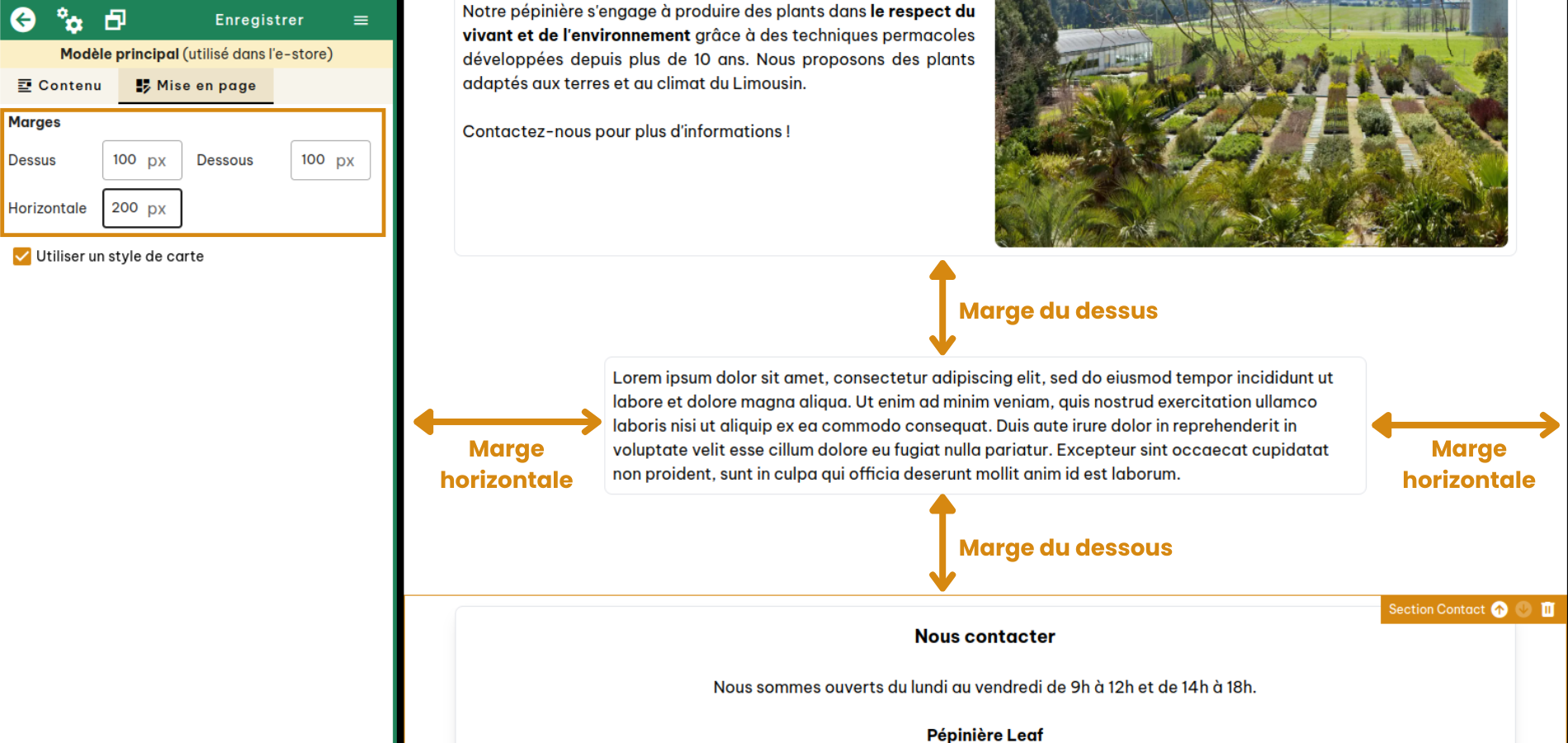Configuration des marges d'un bloc