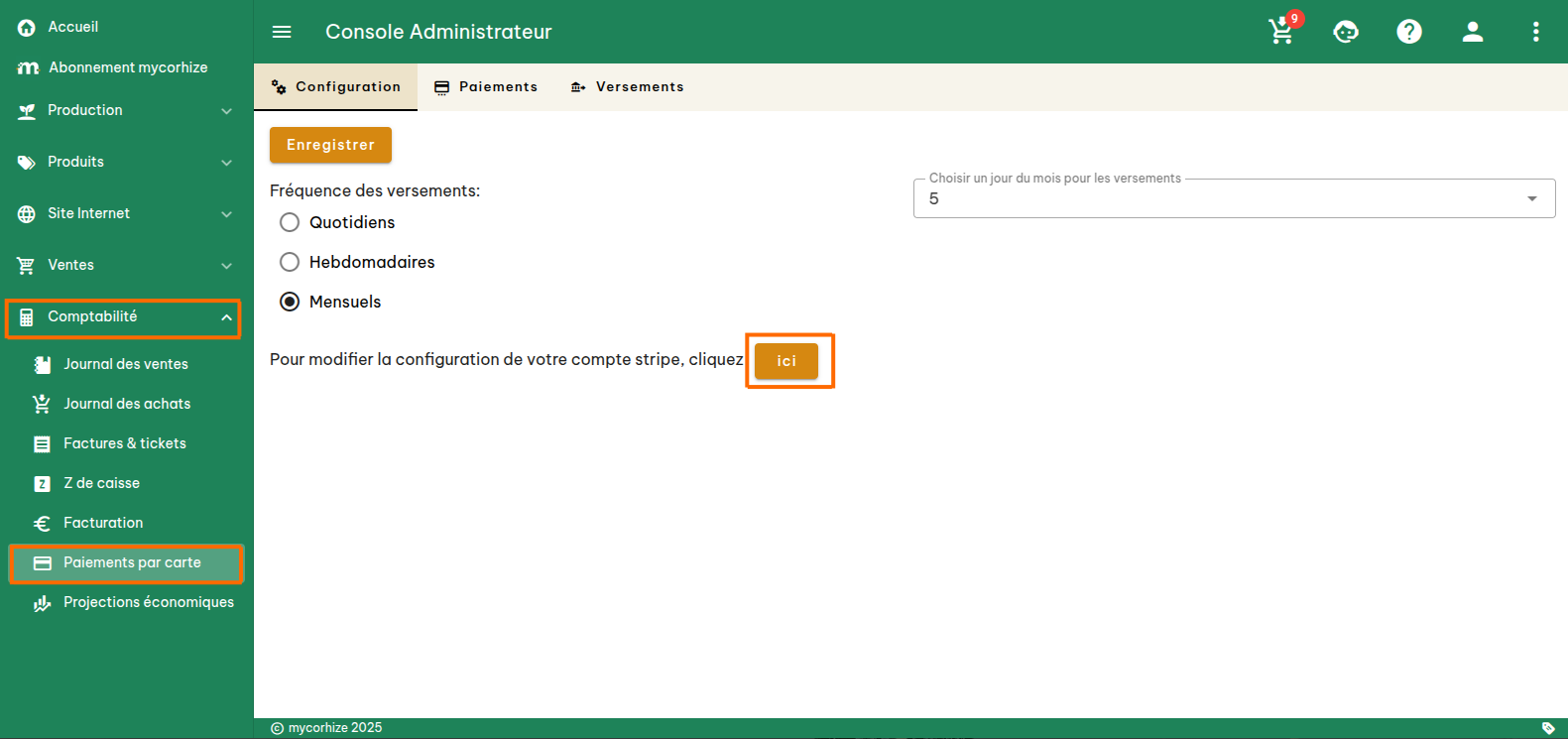 Configuration des moyens de paiement