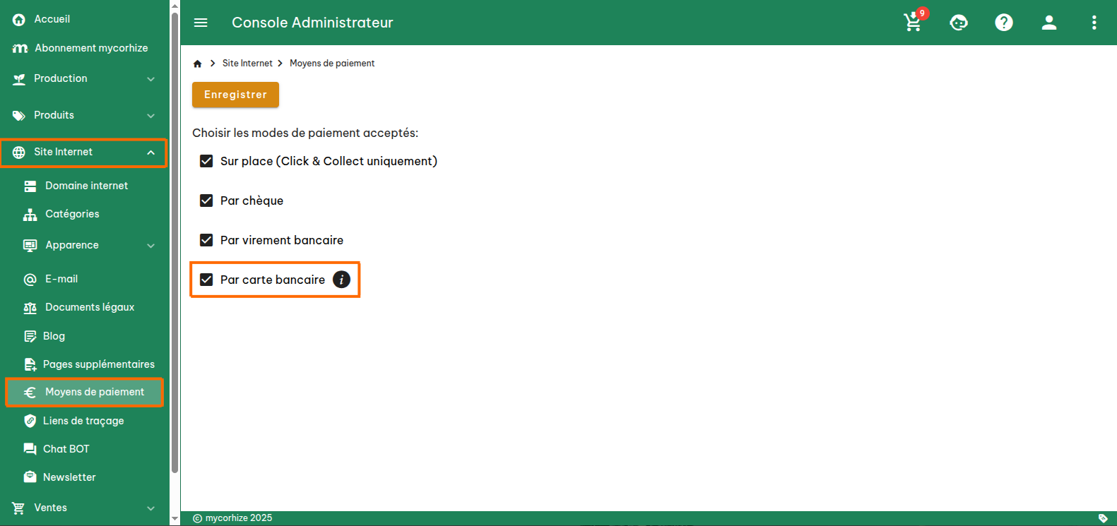 Configuration des moyens de paiement