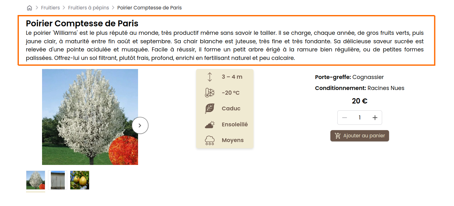 Blocs disponibles pour la page produit