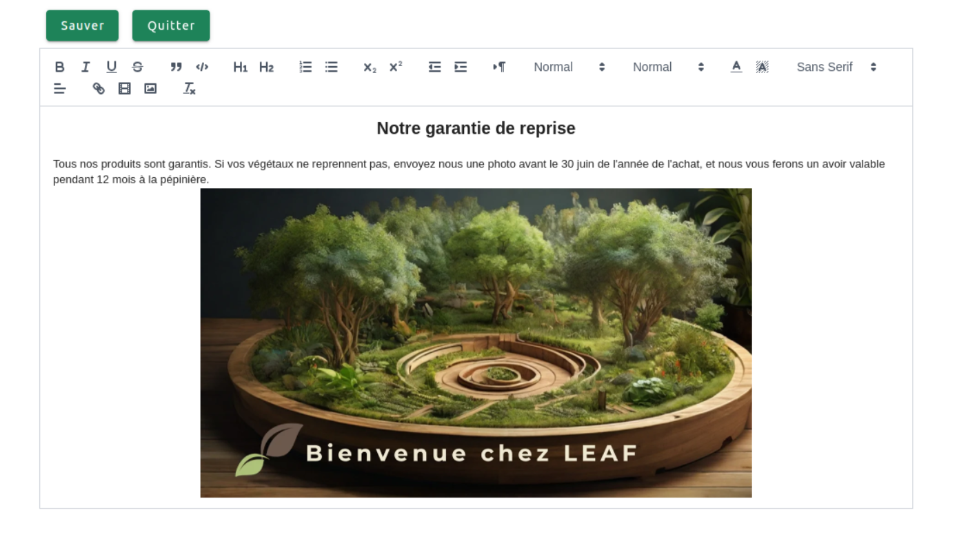 Blocs disponibles pour la page produit