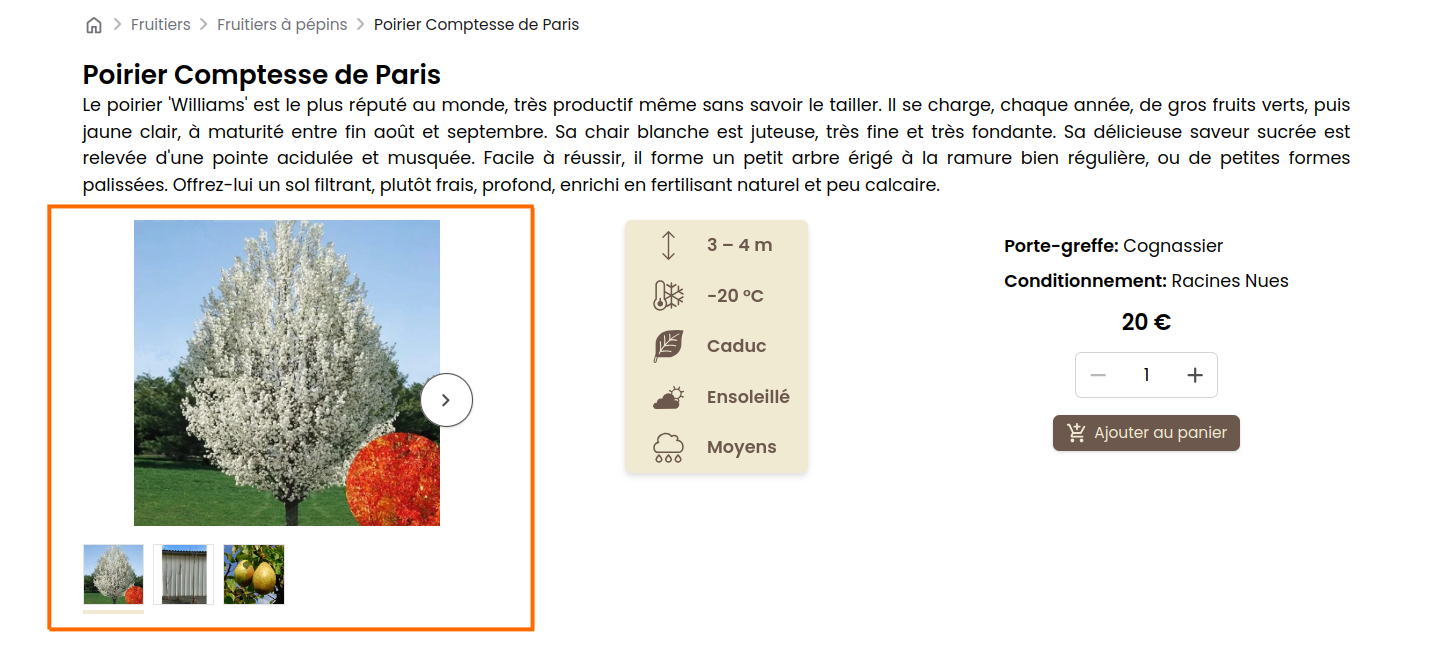 Blocs disponibles pour la page produit
