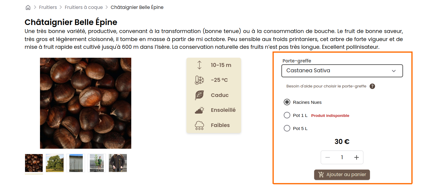 Blocs disponibles pour la page produit