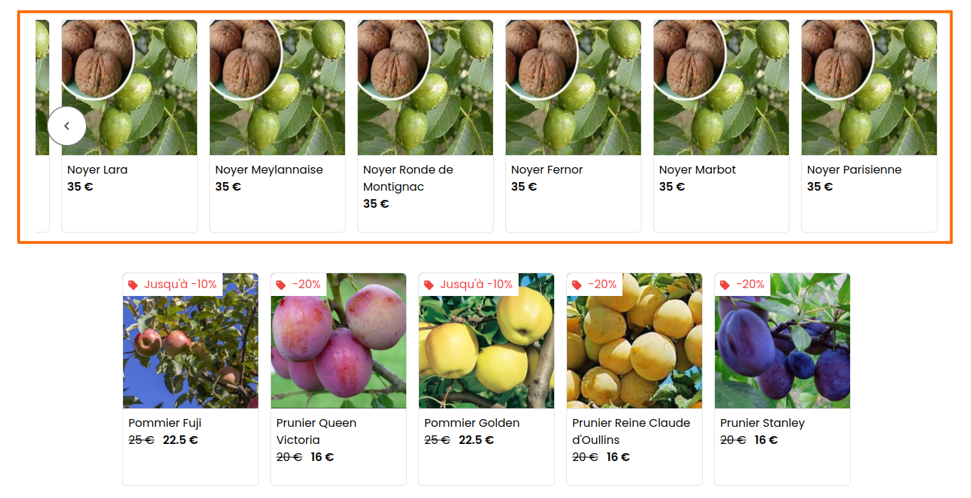 Blocs disponibles pour la page produit