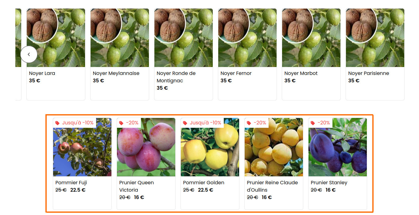 Blocs disponibles pour la page produit