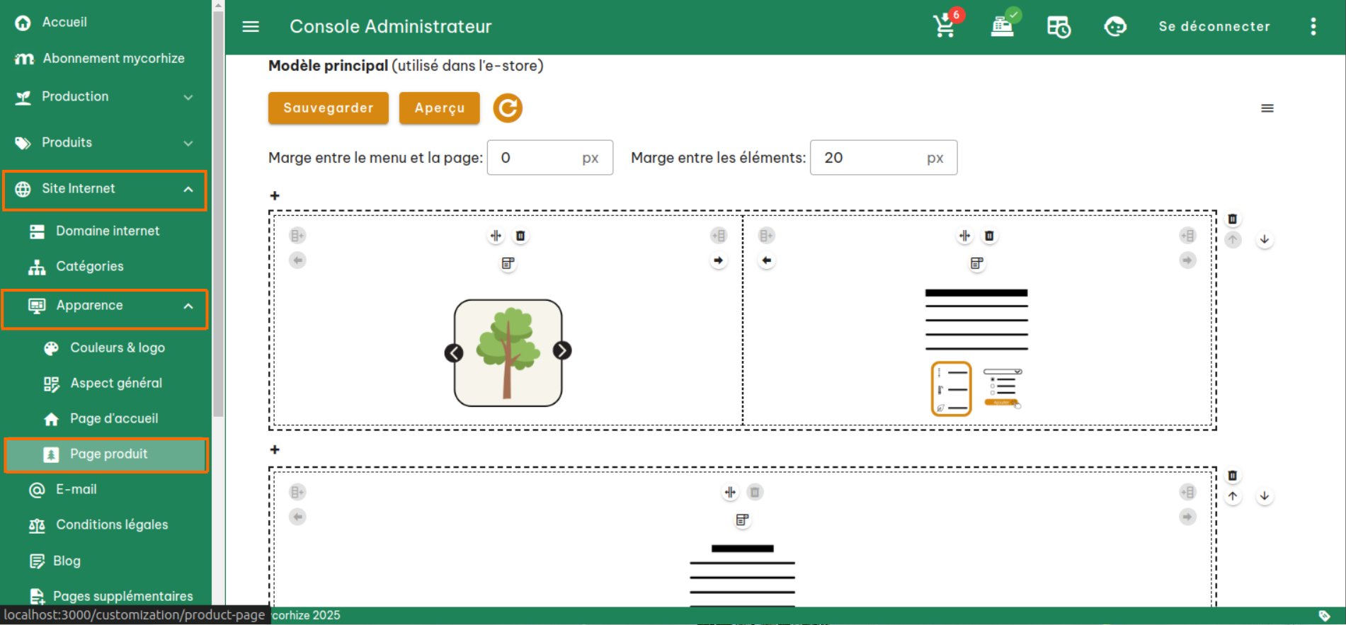 Configuration de la page produit