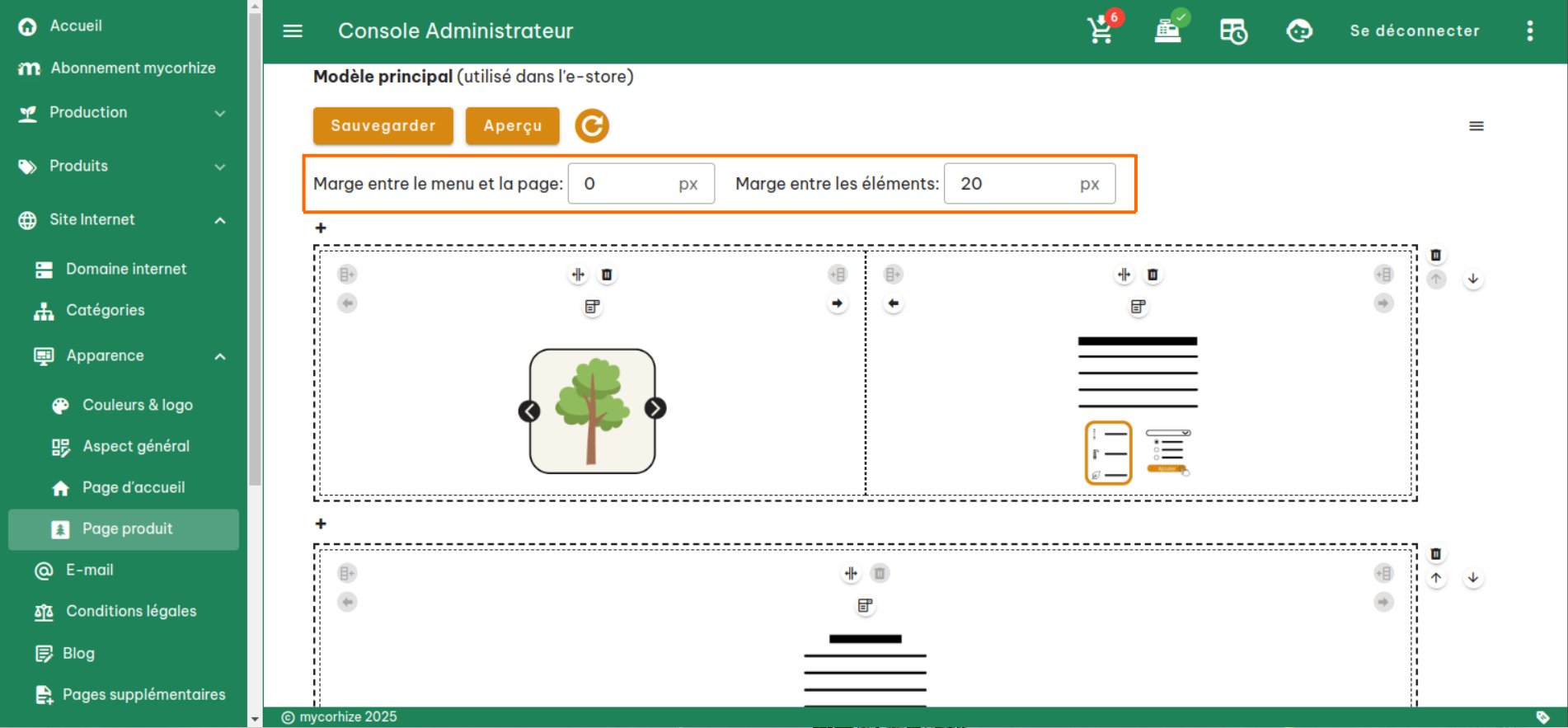 Configuration de la page produit