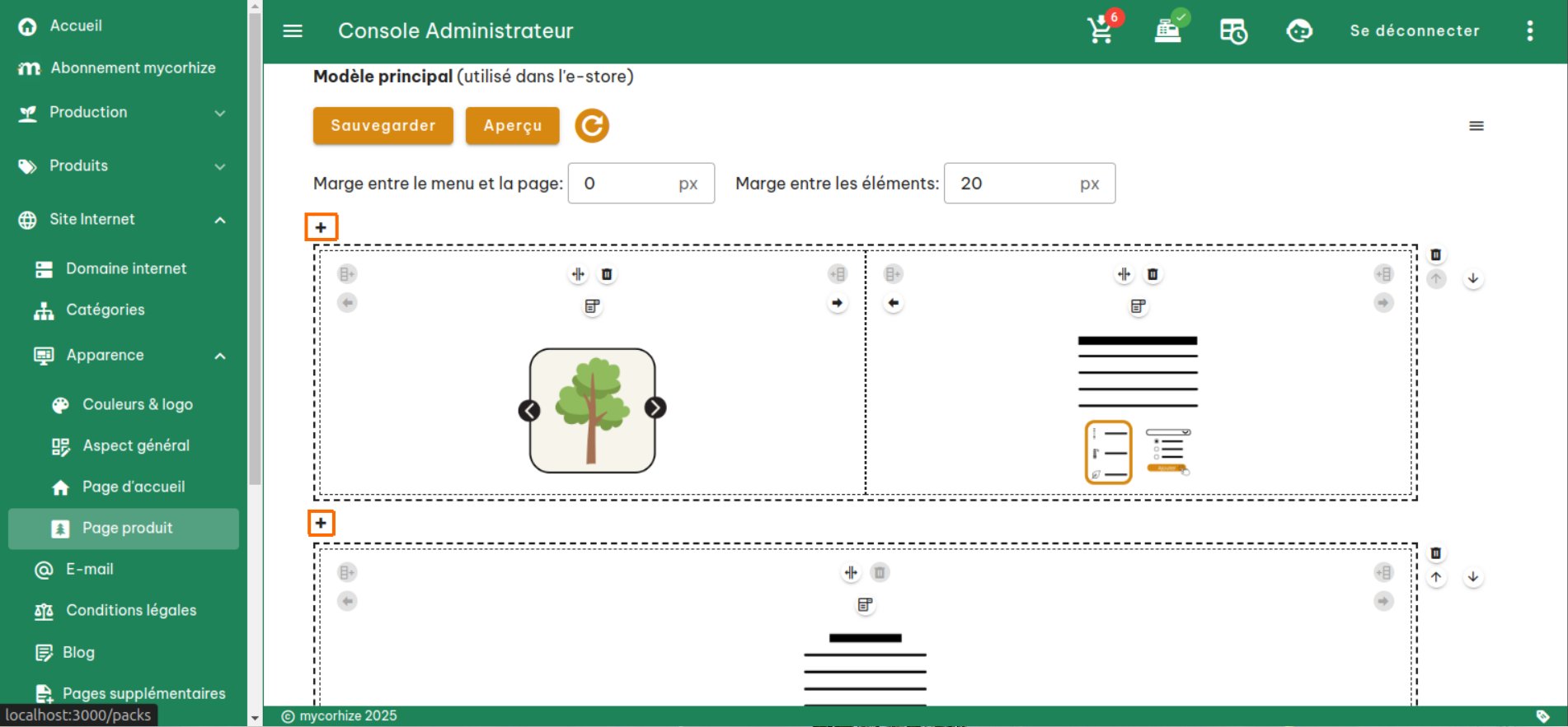 Configuration de la page produit