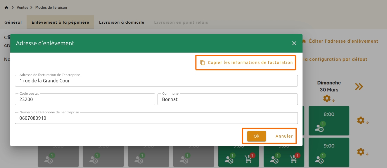 Configuration du click and collect