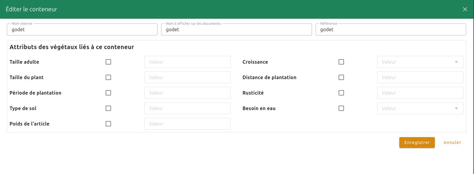 Configuration des porte-greffes et du conditionnement