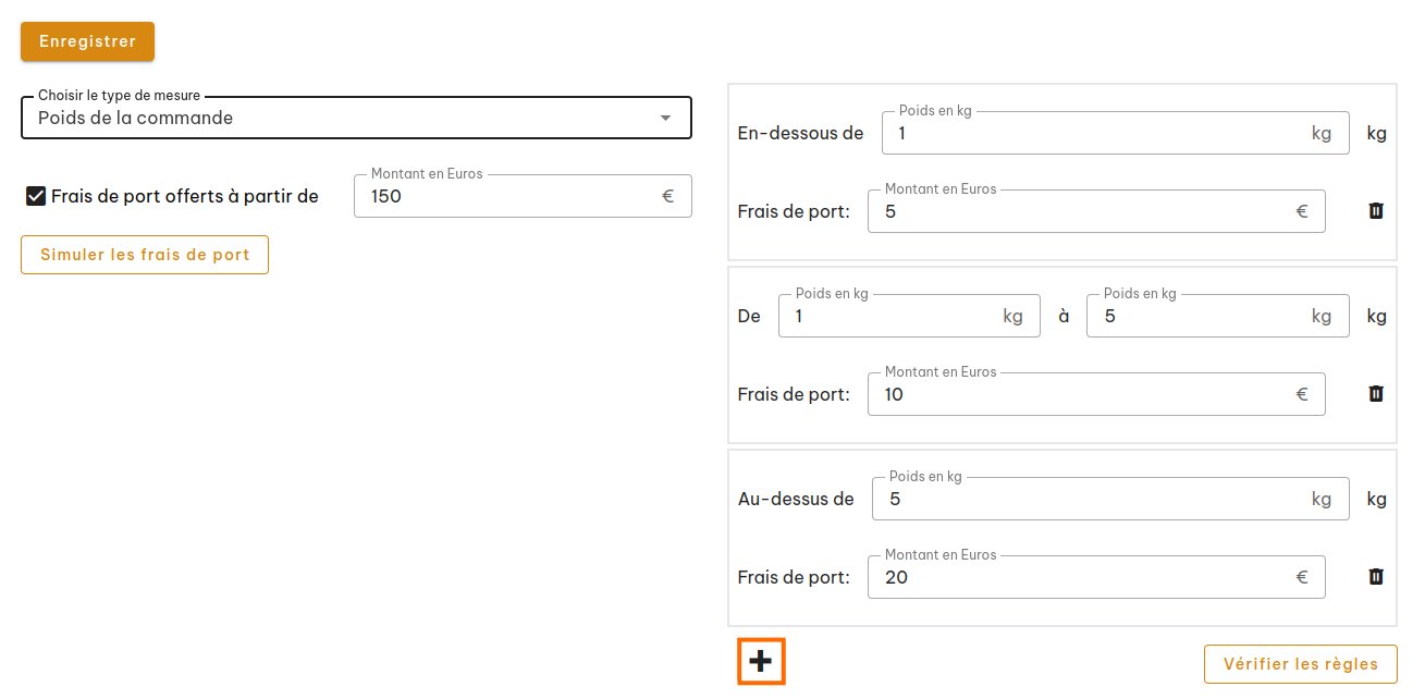 Configuration des frais de livraison