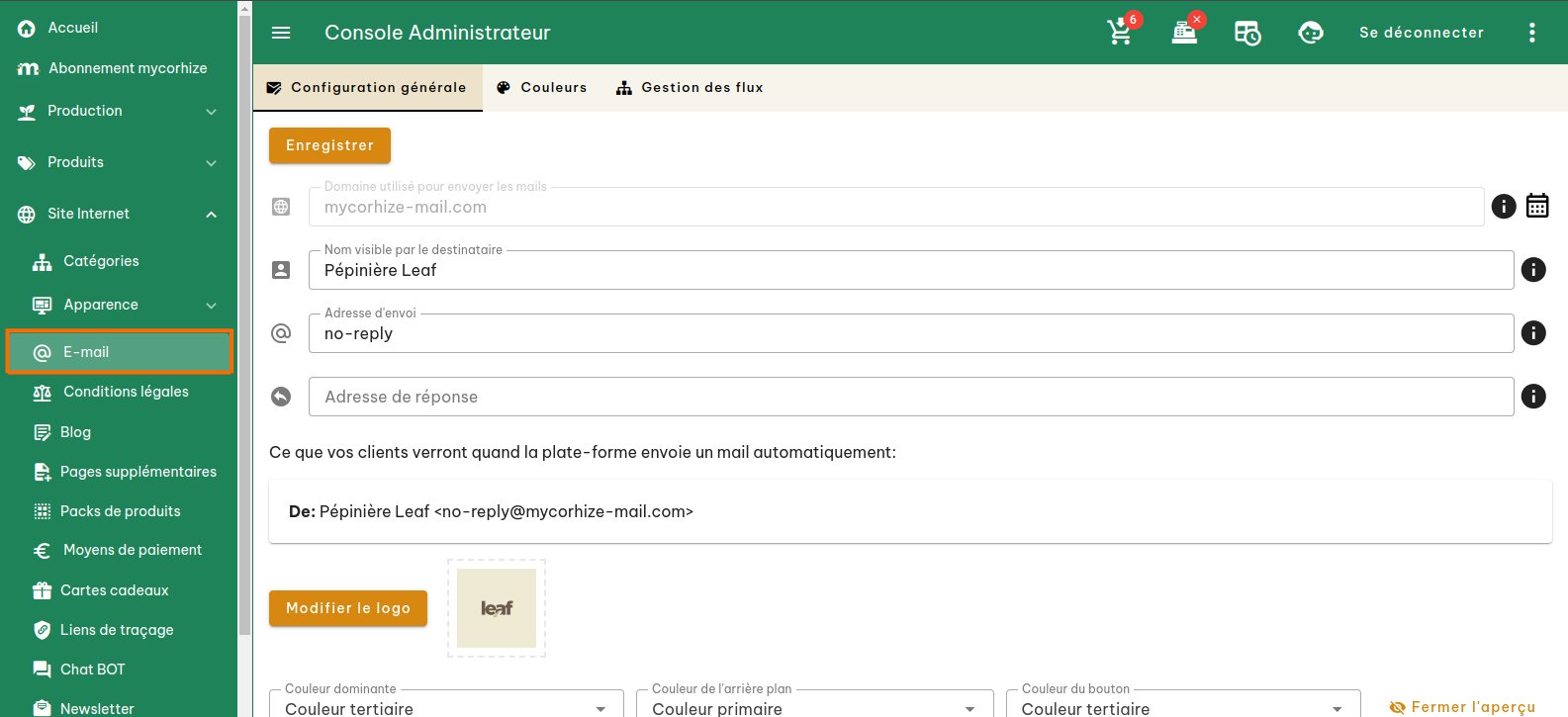 Configuration des emails