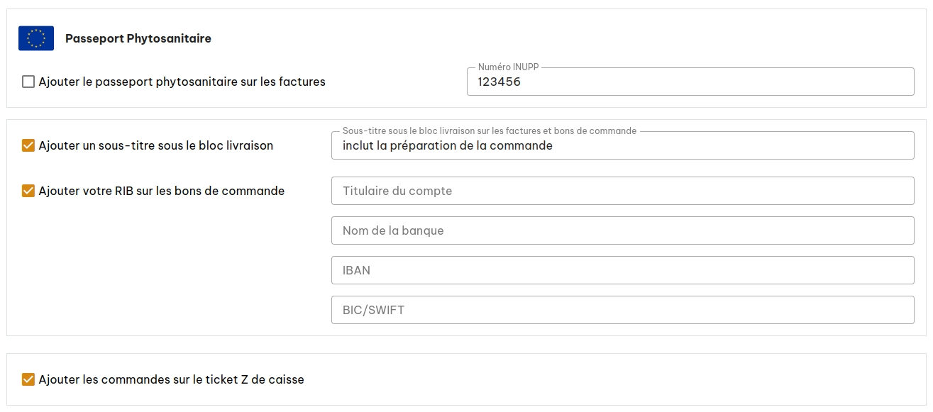 Configuration des documents