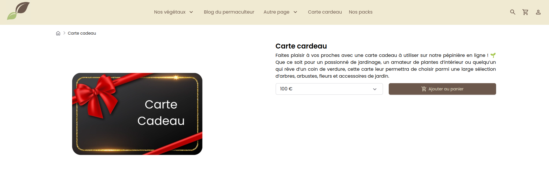 Configuration des cartes cadeaux