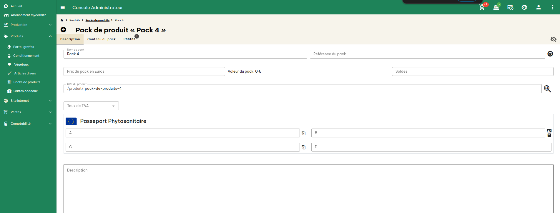 Configuration des packs de produits