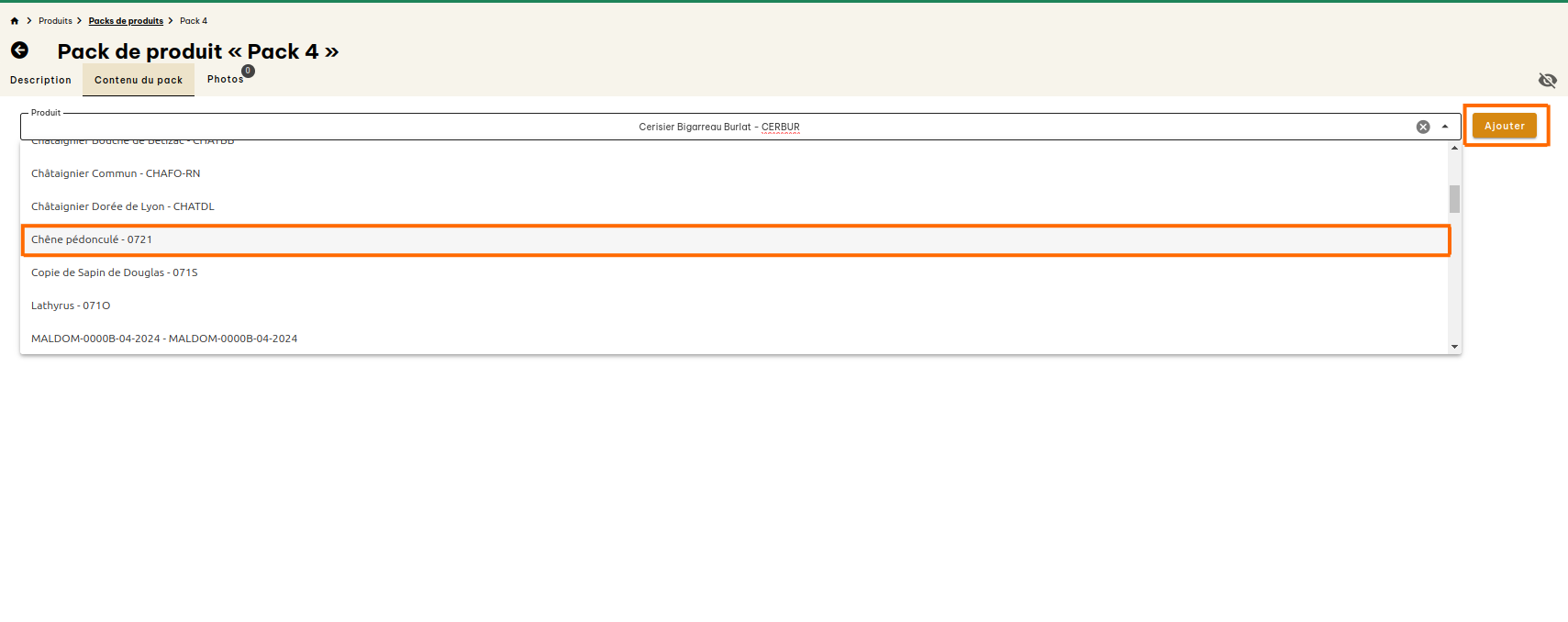 Configuration des packs de produits