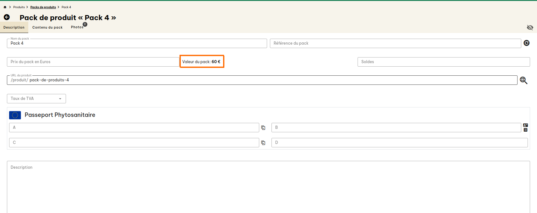 Configuration des packs de produits