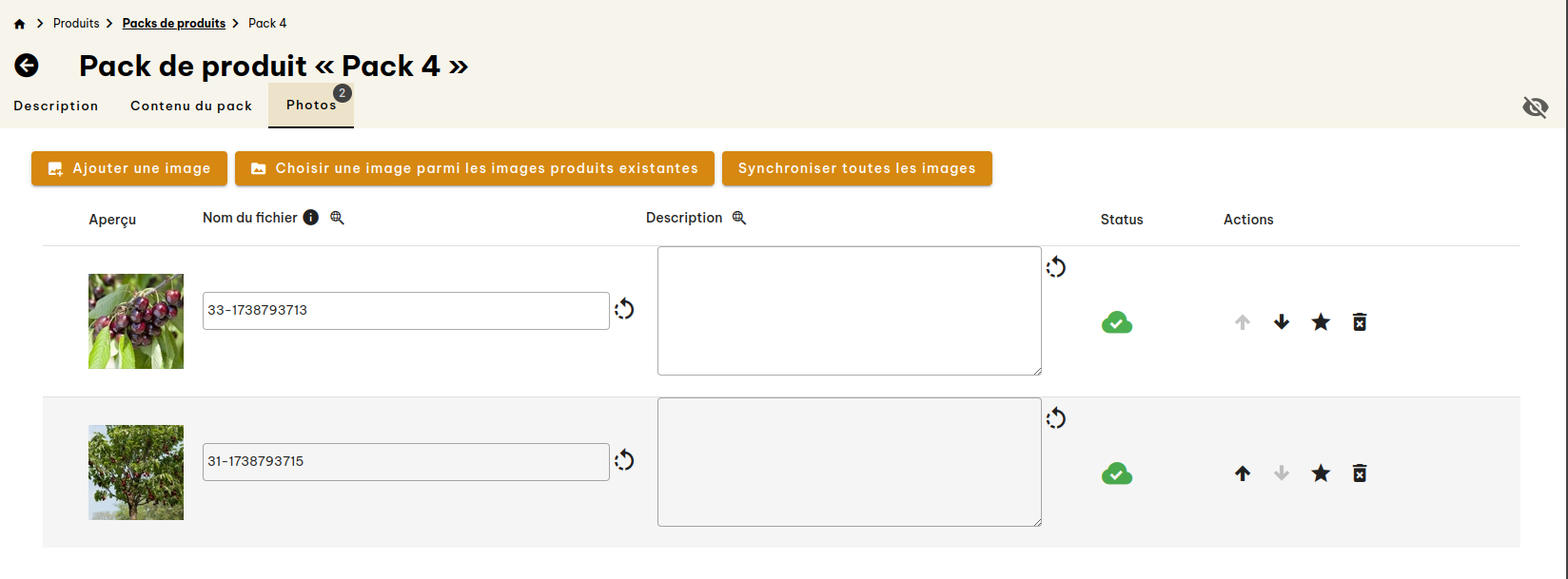 Configuration des packs de produits