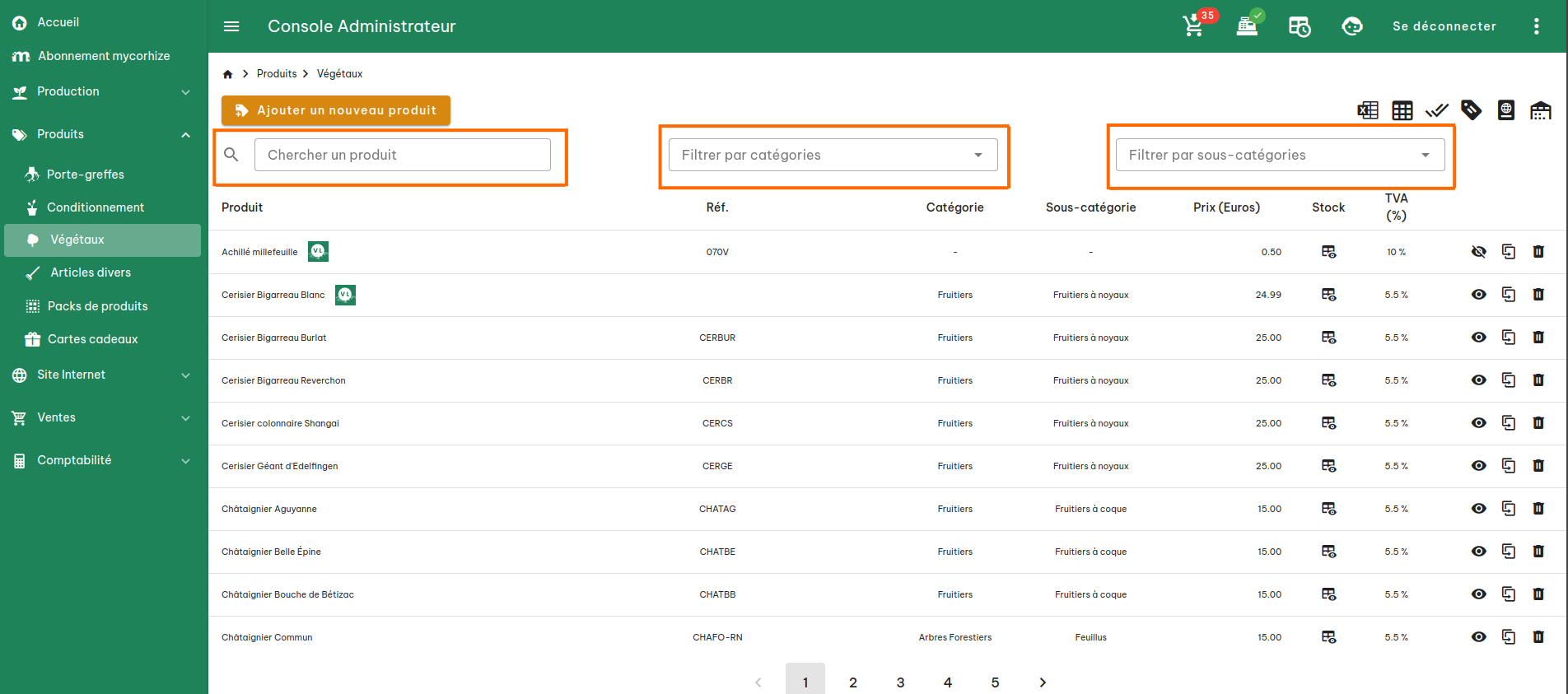 Configuration produits végétaux