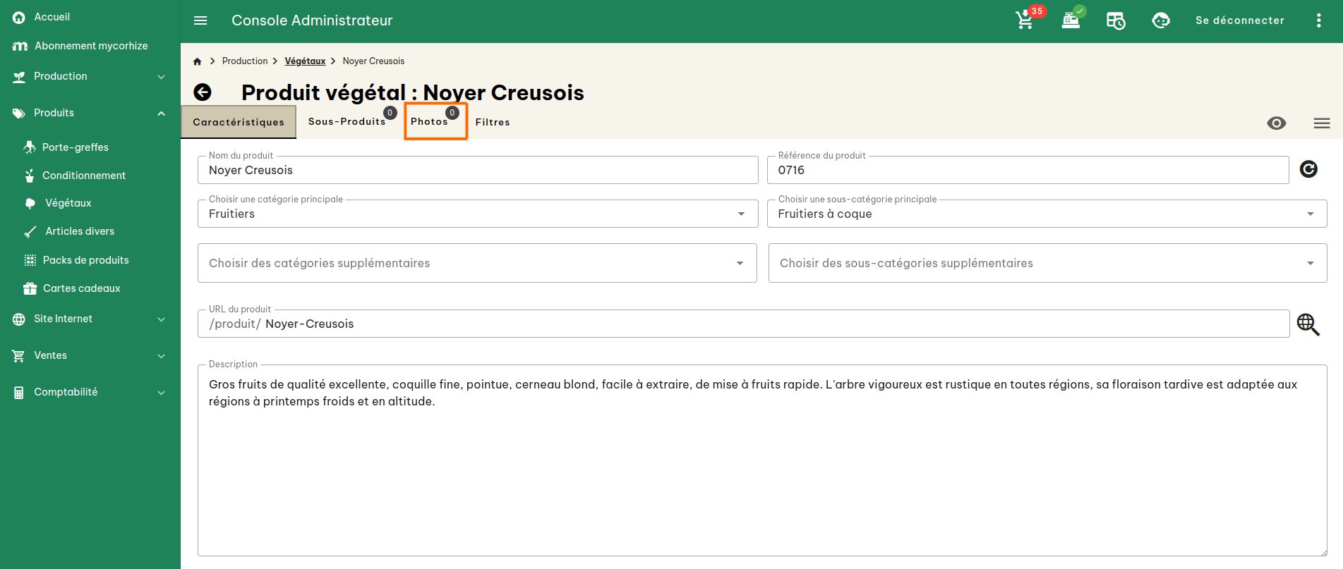 Configuration produits végétaux