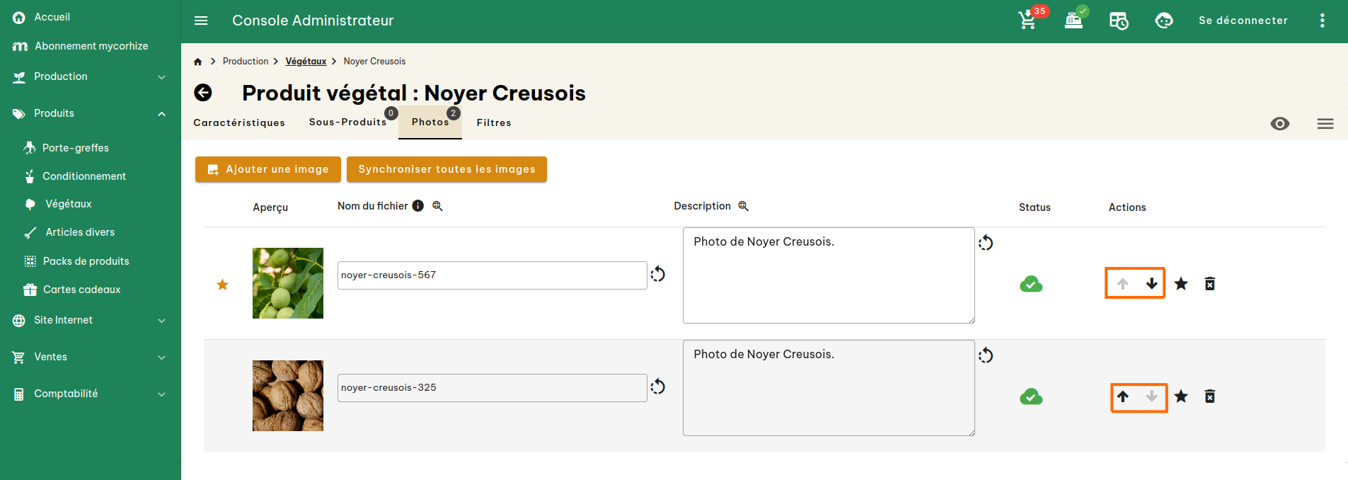Configuration produits végétaux