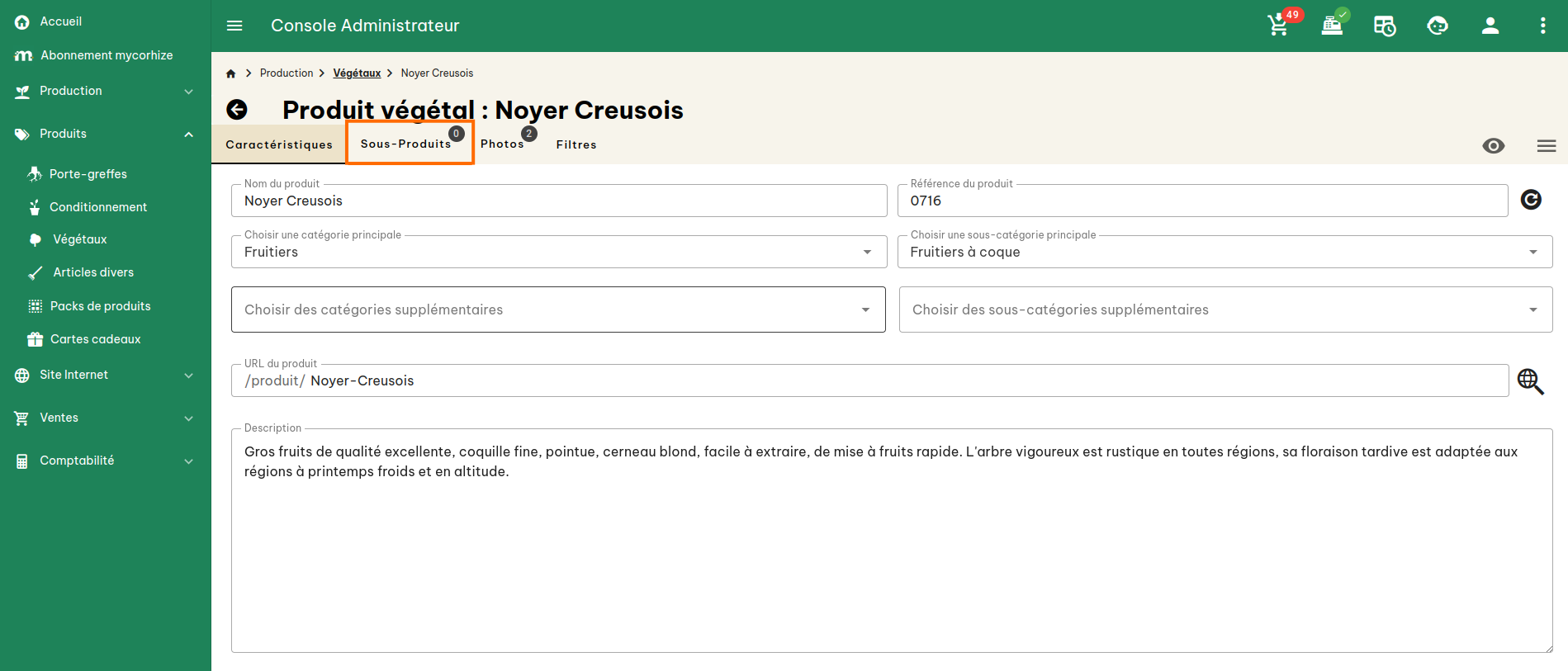Configuration produits végétaux