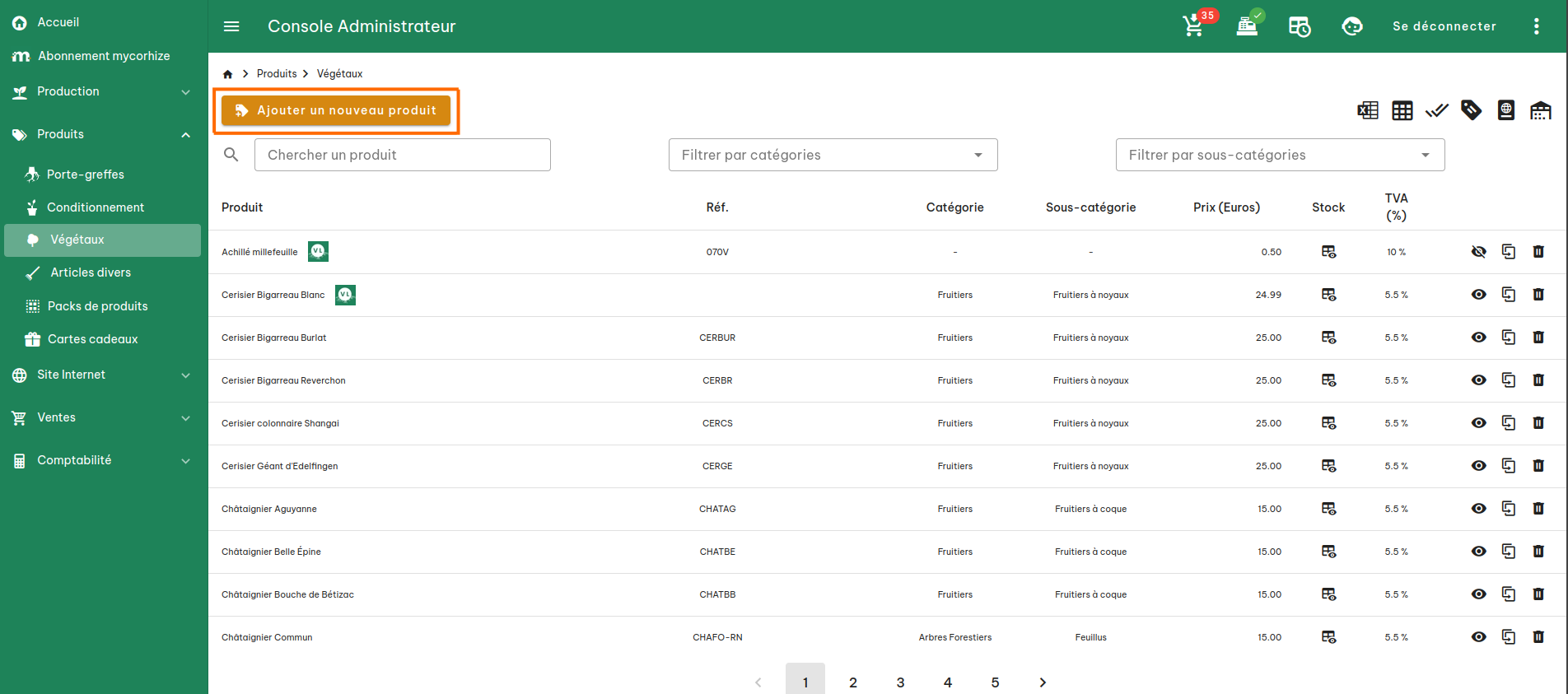 Configuration produits végétaux