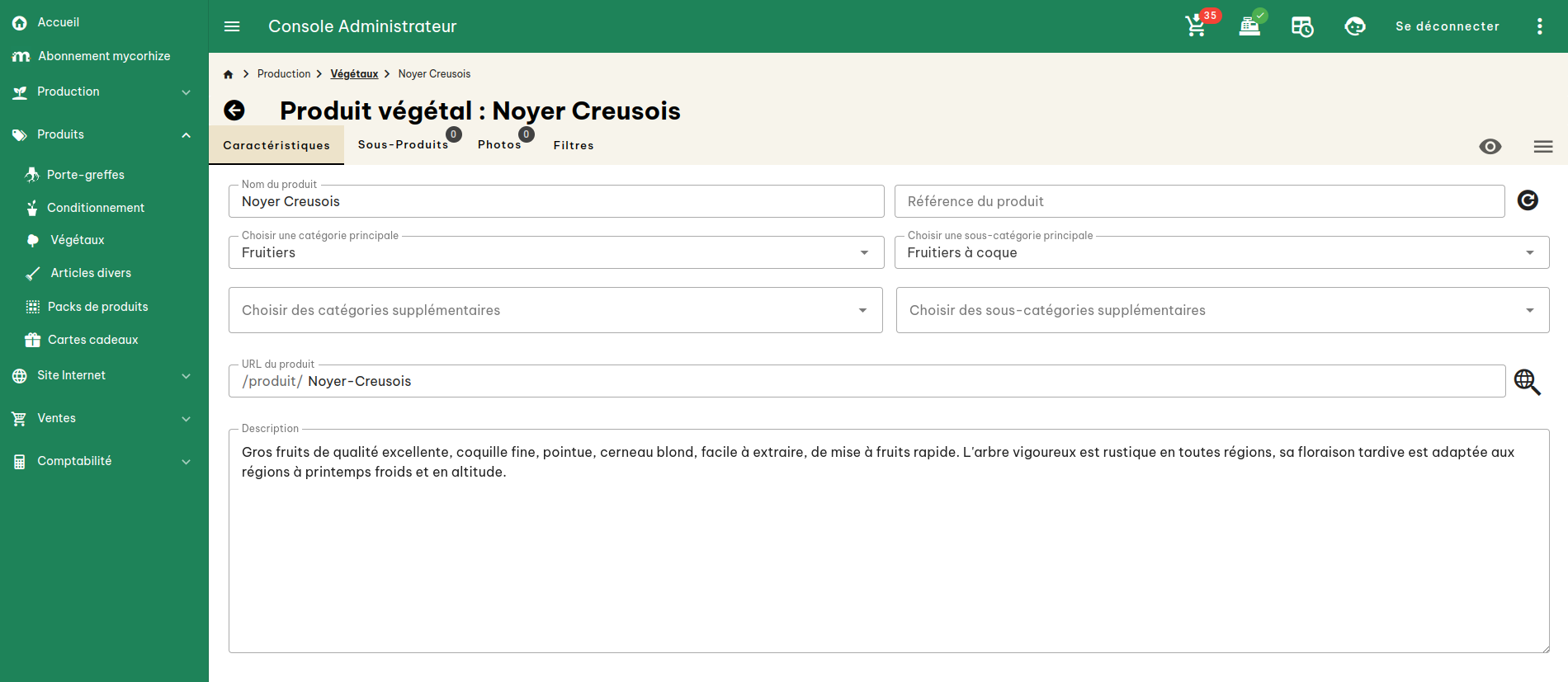 Configuration produits végétaux