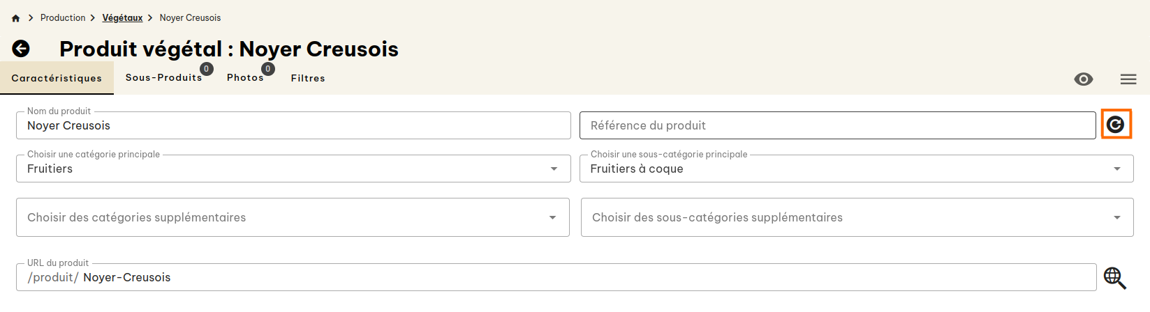 Configuration produits végétaux