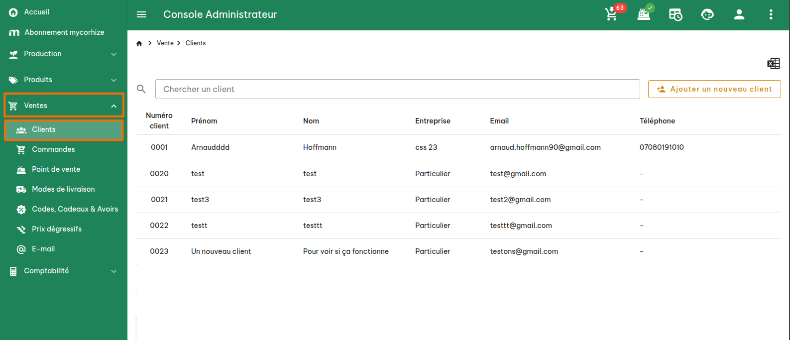 Base de données clients