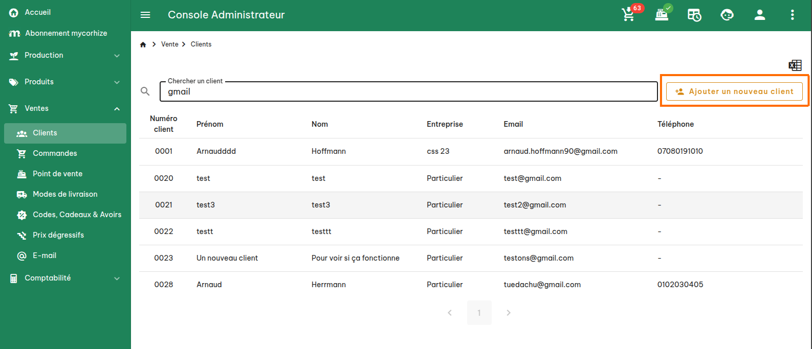 Base de données clients