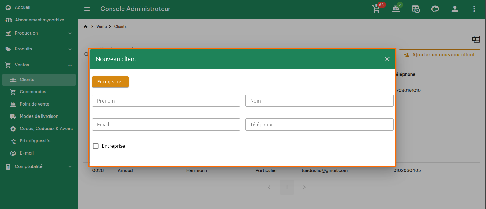 Base de données clients