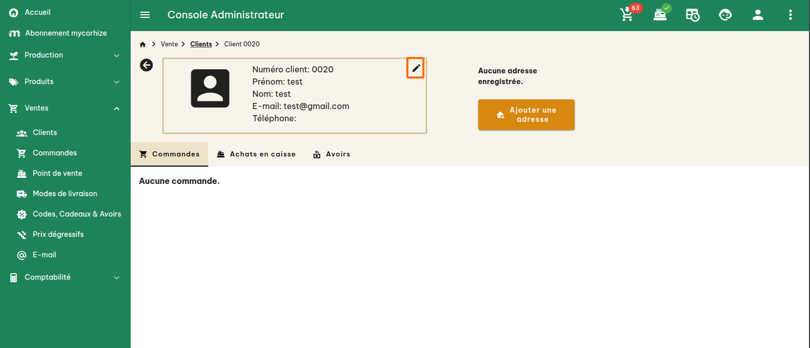 Base de données clients