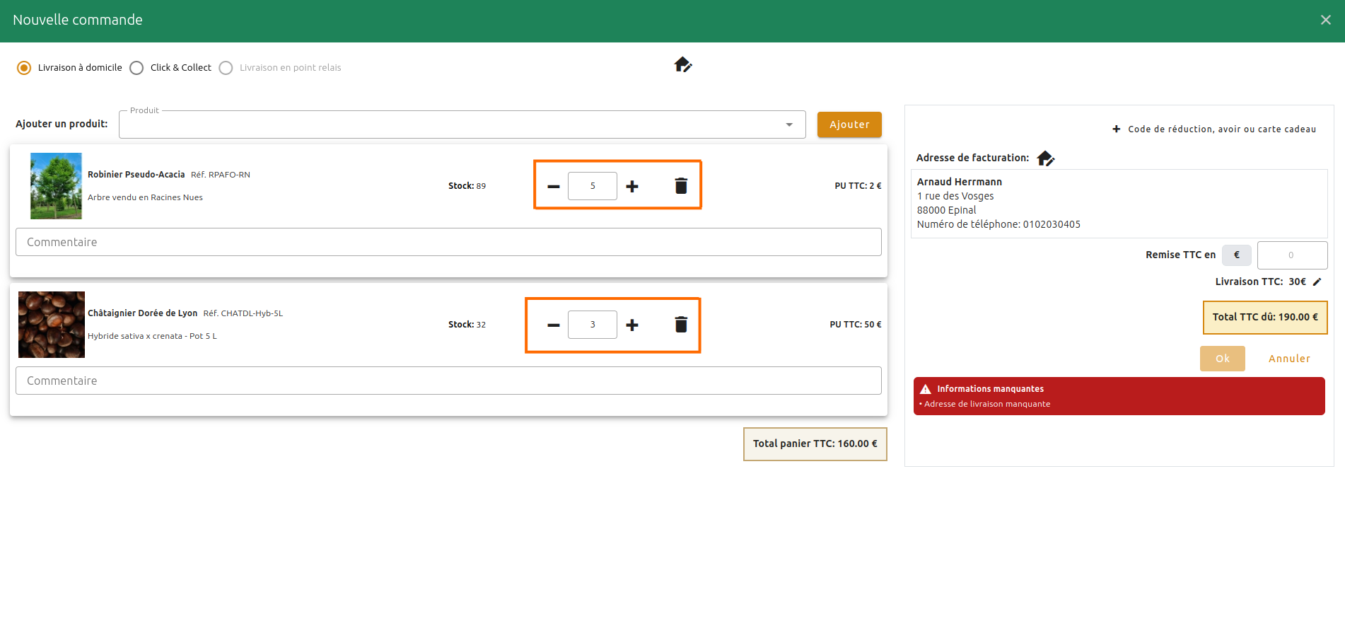 Configuration des commandes