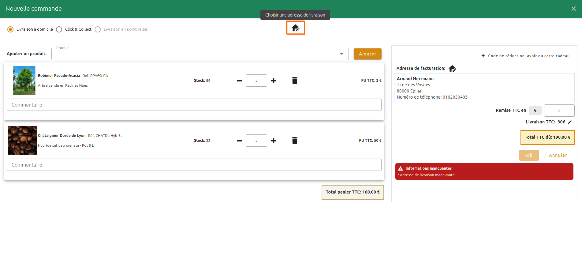 Configuration des commandes
