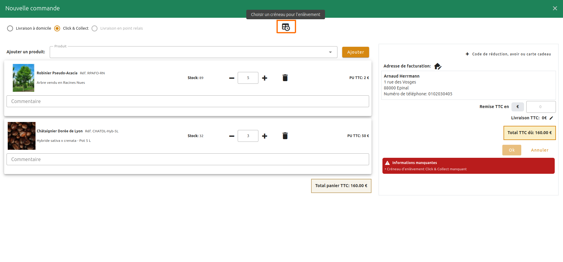 Configuration des commandes