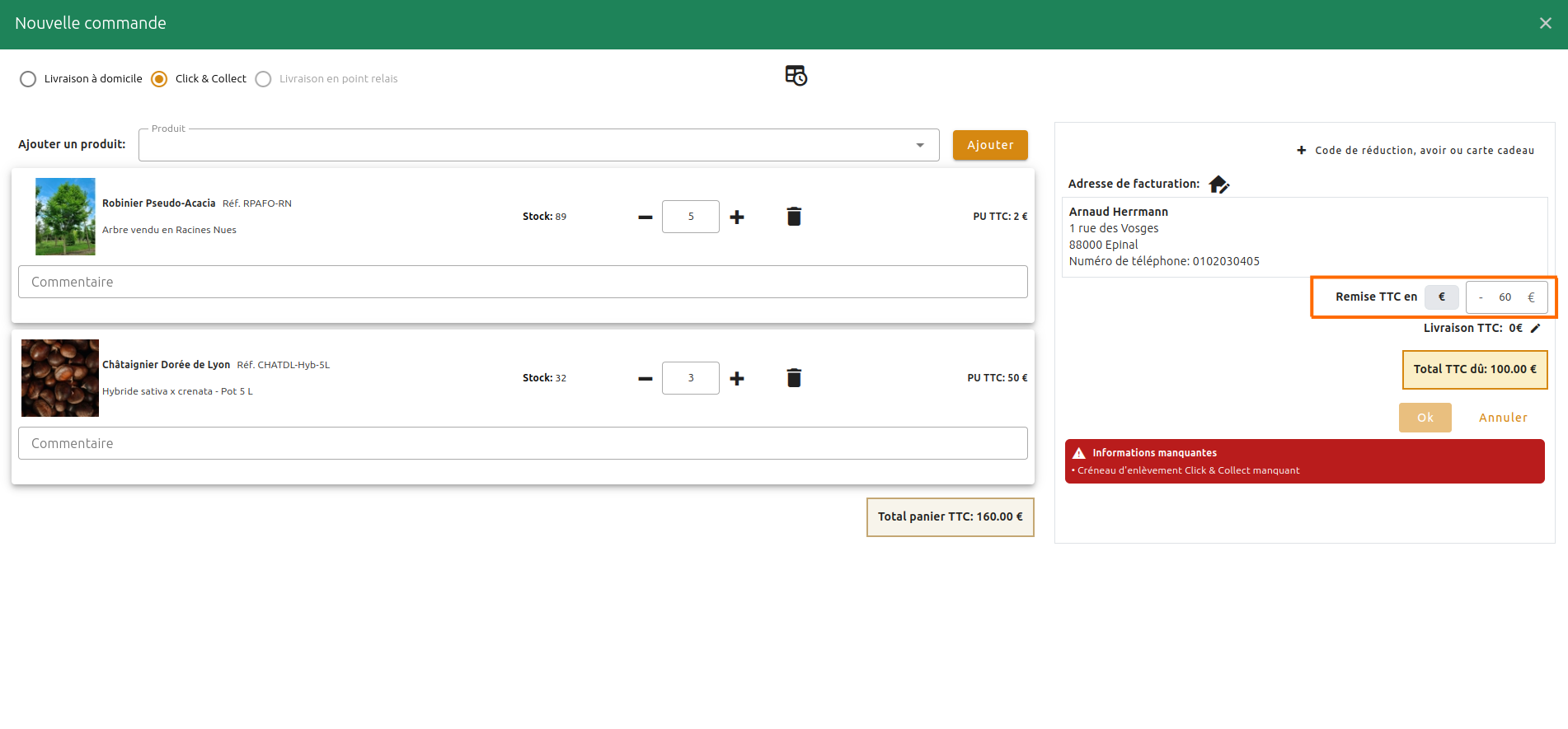 Configuration des commandes