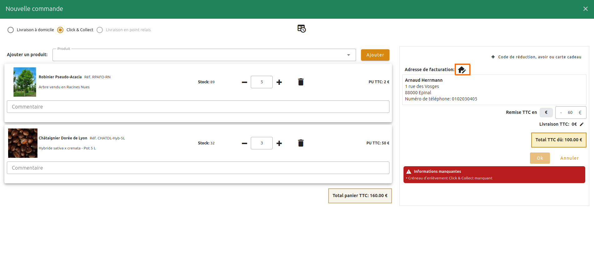 Configuration des commandes
