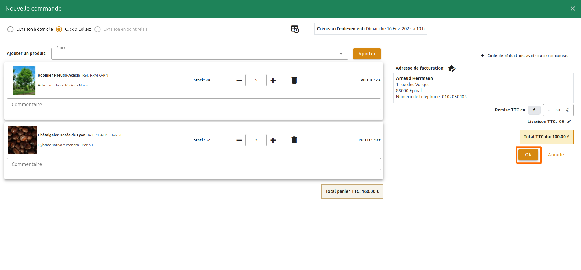 Configuration des commandes