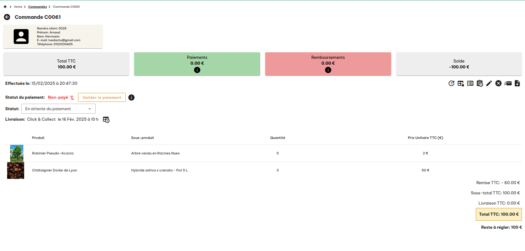 Configuration des commandes