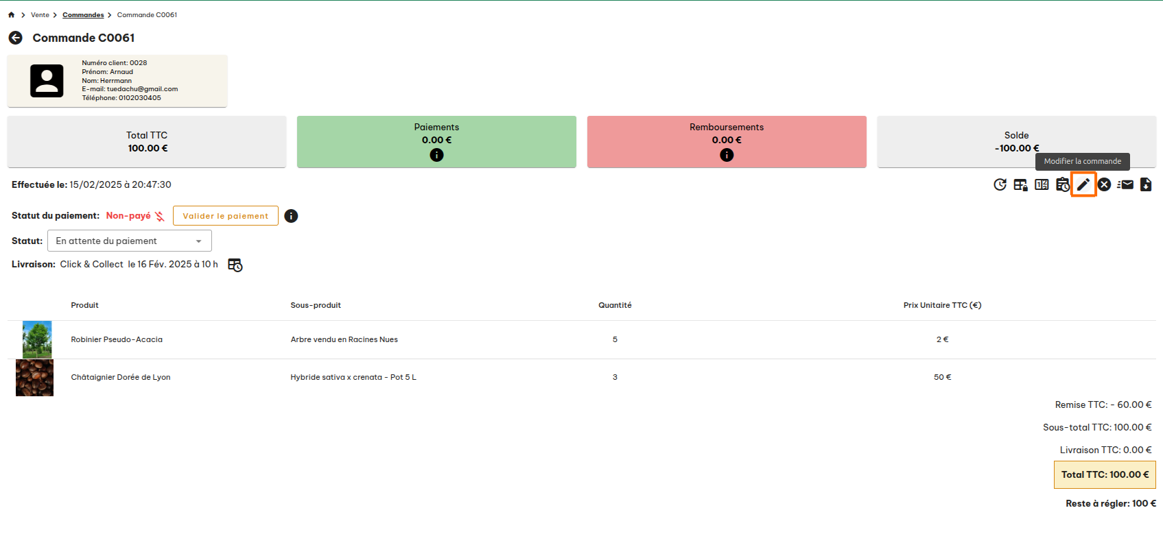 Configuration des commandes