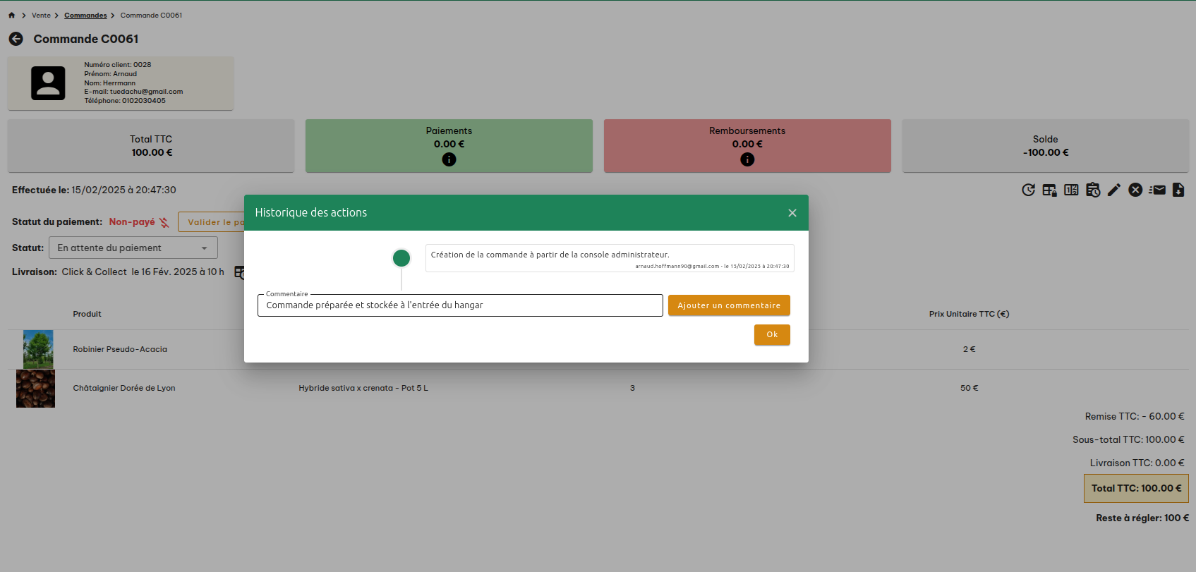 Configuration des commandes
